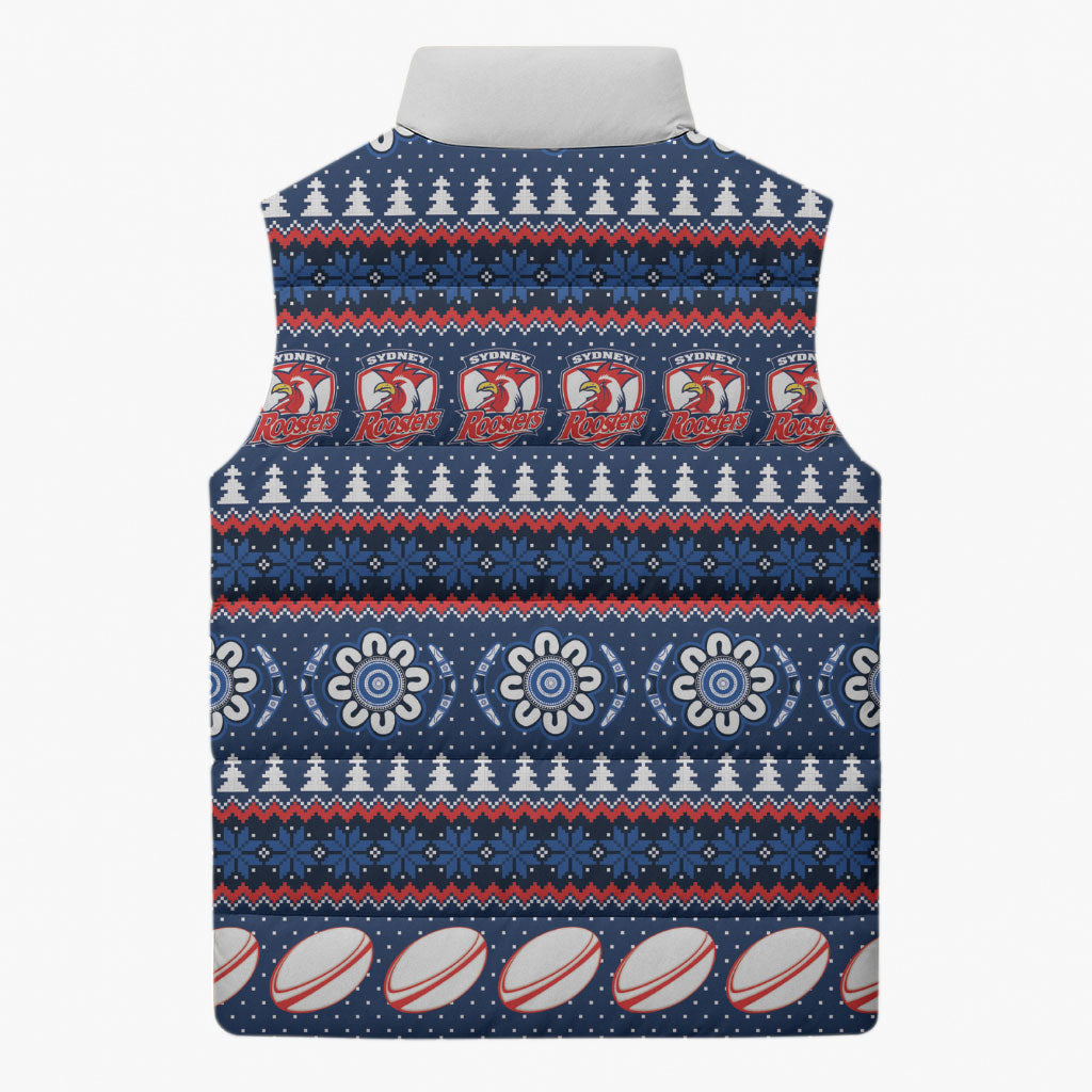 Roosters Rugby Christmas Sleeveless Puffer Jacket Aboriginal Seamless Cardigan Inspired