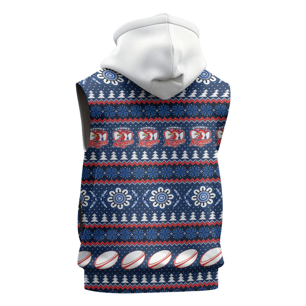 Roosters Rugby Christmas Sleeveless Zip Hoodie Aboriginal Seamless Cardigan Inspired
