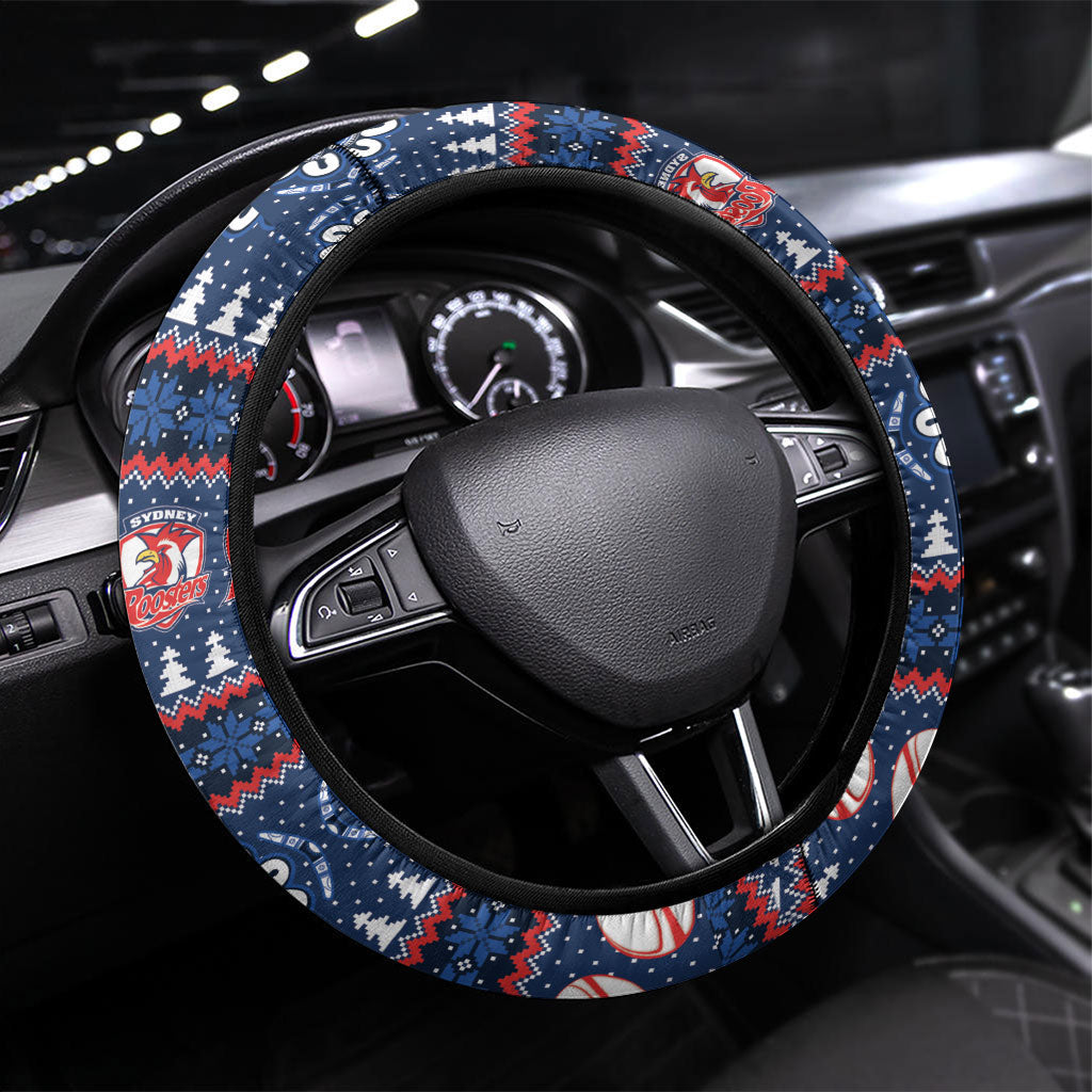 Roosters Rugby Christmas Steering Wheel Cover Aboriginal Seamless Cardigan Inspired