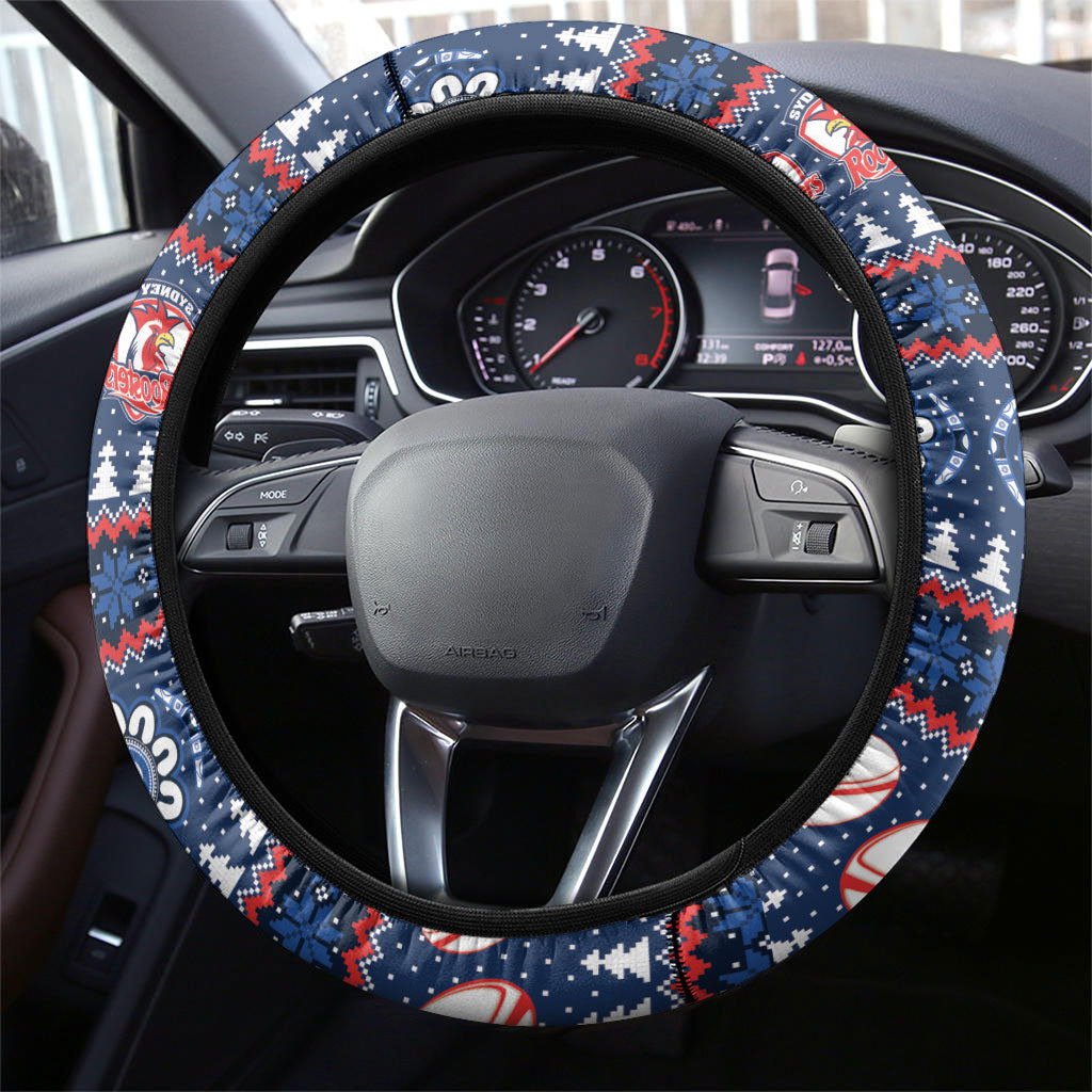 Roosters Rugby Christmas Steering Wheel Cover Aboriginal Seamless Cardigan Inspired