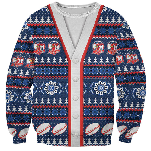 Roosters Rugby Christmas Sweatshirt Aboriginal Seamless Cardigan Inspired