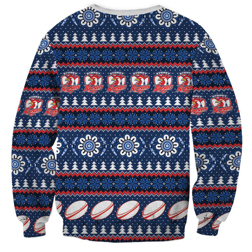 Roosters Rugby Christmas Sweatshirt Aboriginal Seamless Cardigan Inspired