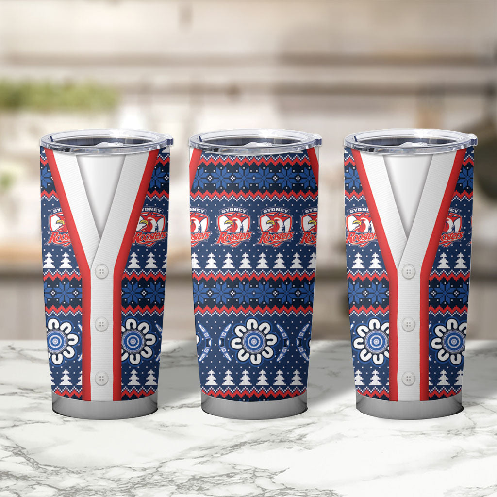 Roosters Rugby Christmas Tumbler Cup Aboriginal Seamless Cardigan Inspired