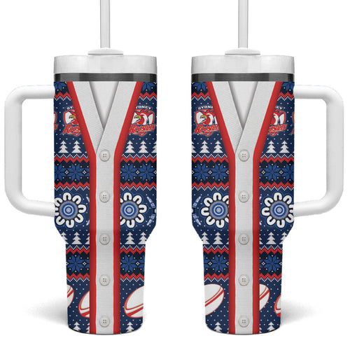 Roosters Rugby Christmas Tumbler With Handle Aboriginal Seamless Cardigan Inspired