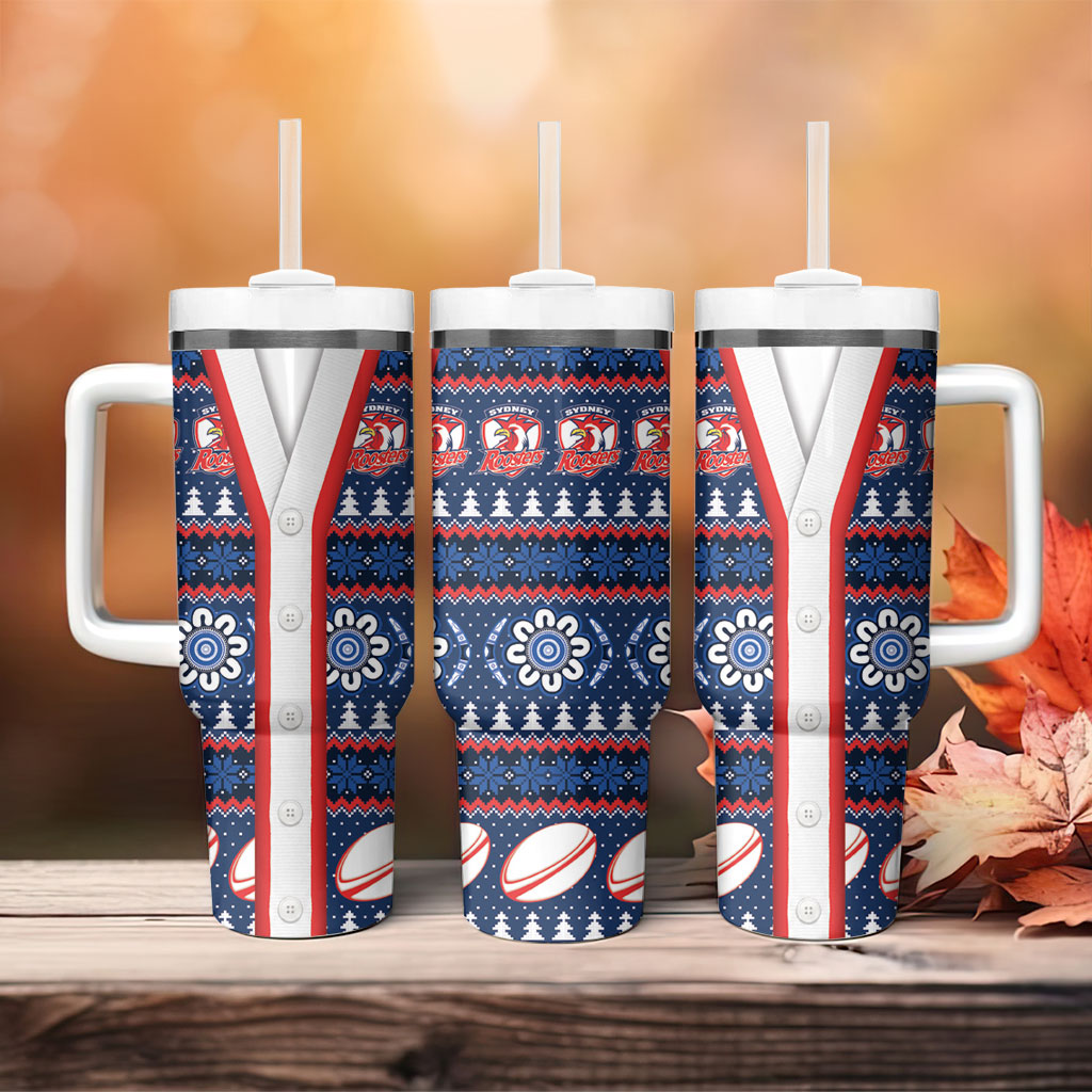 Roosters Rugby Christmas Tumbler With Handle Aboriginal Seamless Cardigan Inspired