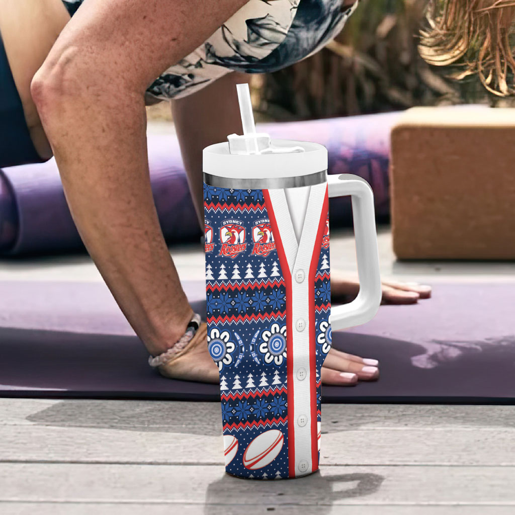 Roosters Rugby Christmas Tumbler With Handle Aboriginal Seamless Cardigan Inspired