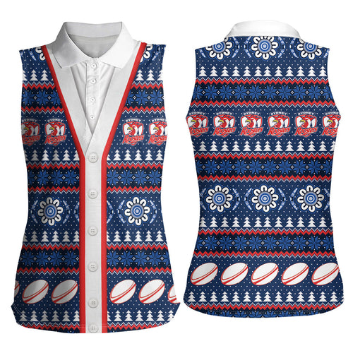 Roosters Rugby Christmas Women Sleeveless Polo Shirt Aboriginal Seamless Cardigan Inspired