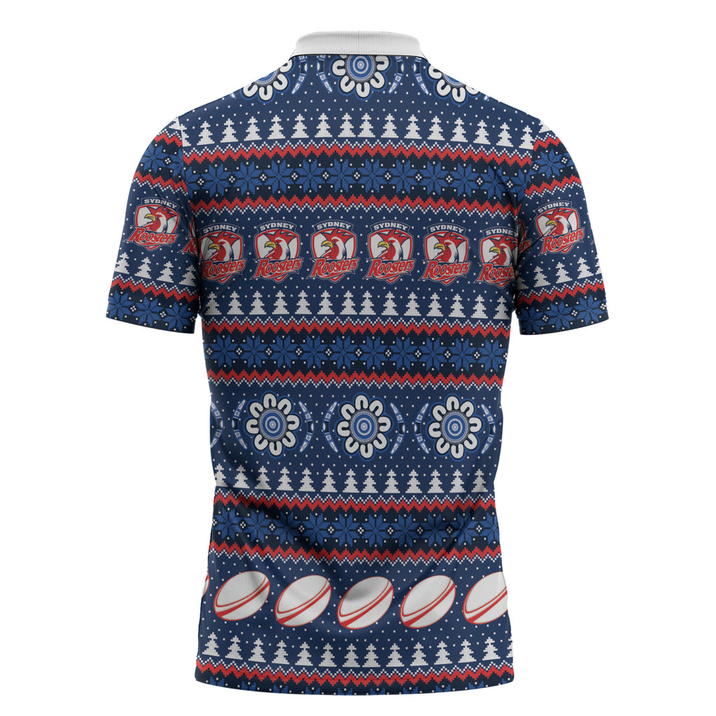 Roosters Rugby Christmas Zipper Polo Shirt Aboriginal Seamless Cardigan Inspired
