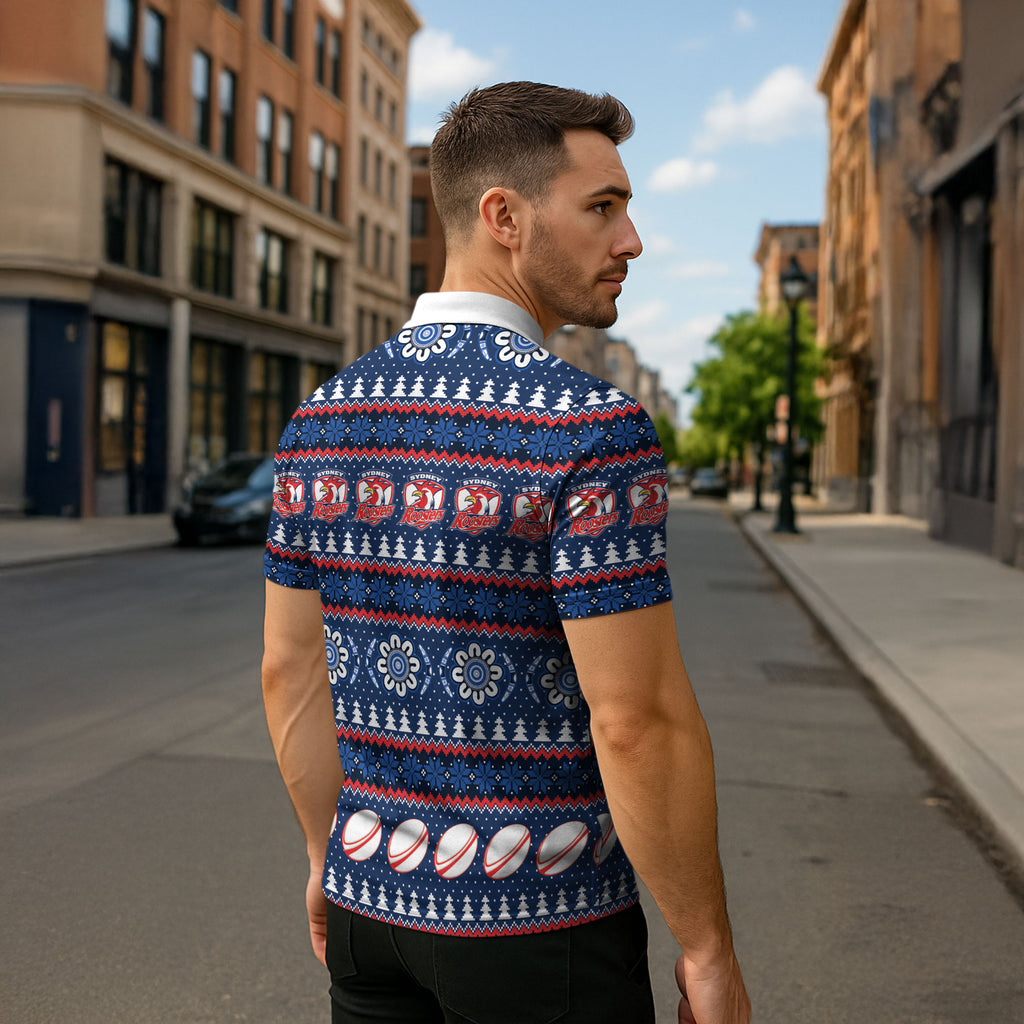 Roosters Rugby Christmas Zipper Polo Shirt Aboriginal Seamless Cardigan Inspired