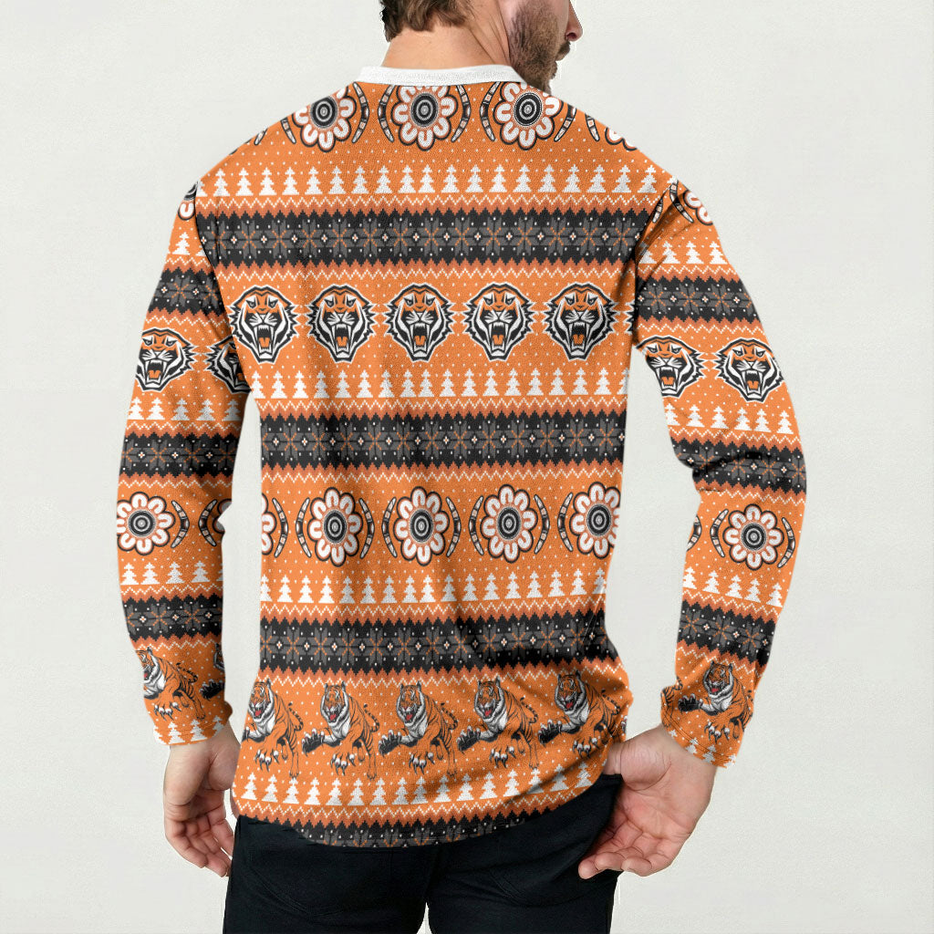 Tigers Rugby Christmas Button Sweatshirt Aboriginal Seamless Cardigan Inspired