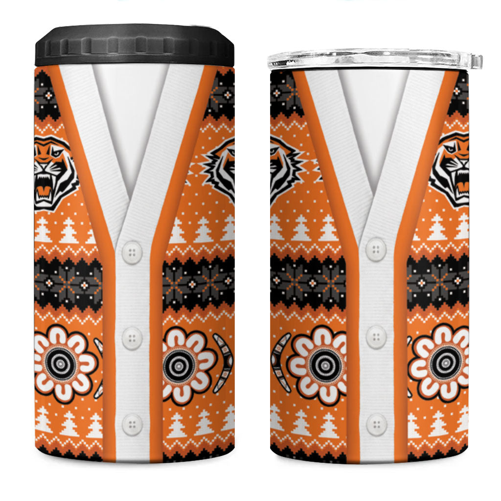 Tigers Rugby Christmas 4 in 1 Can Cooler Tumbler Aboriginal Seamless Cardigan Inspired