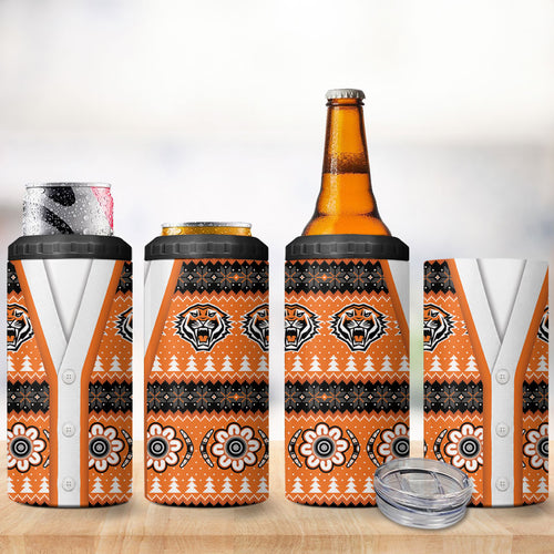 Tigers Rugby Christmas 4 in 1 Can Cooler Tumbler Aboriginal Seamless Cardigan Inspired