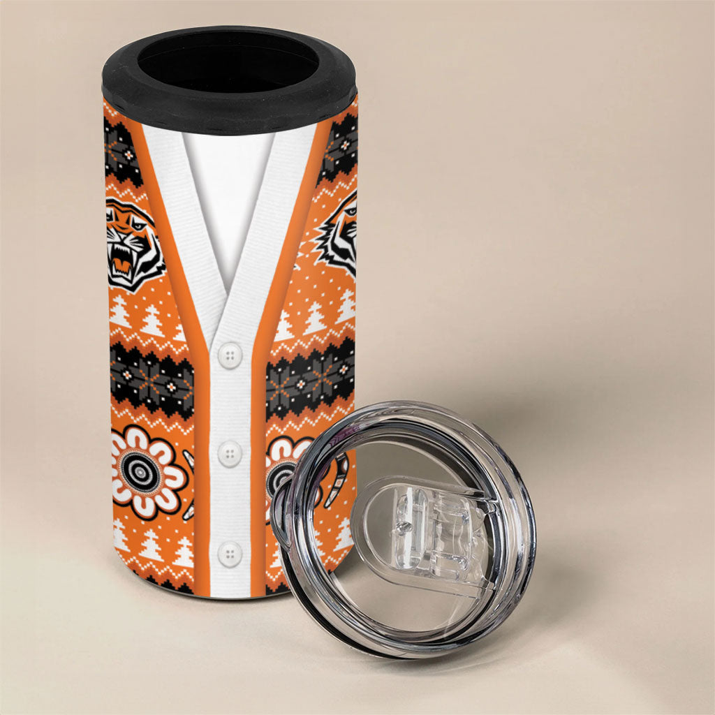 Tigers Rugby Christmas 4 in 1 Can Cooler Tumbler Aboriginal Seamless Cardigan Inspired