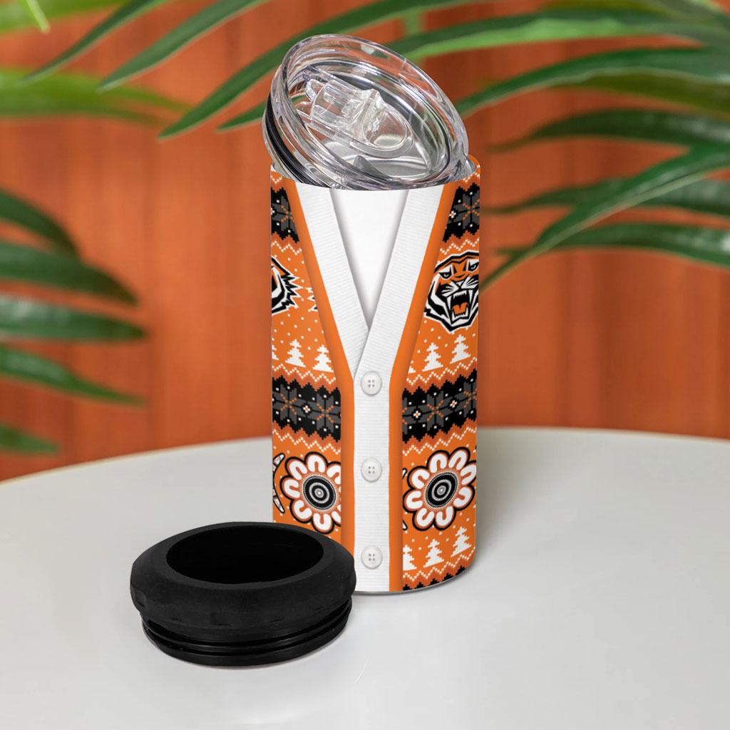 Tigers Rugby Christmas 4 in 1 Can Cooler Tumbler Aboriginal Seamless Cardigan Inspired