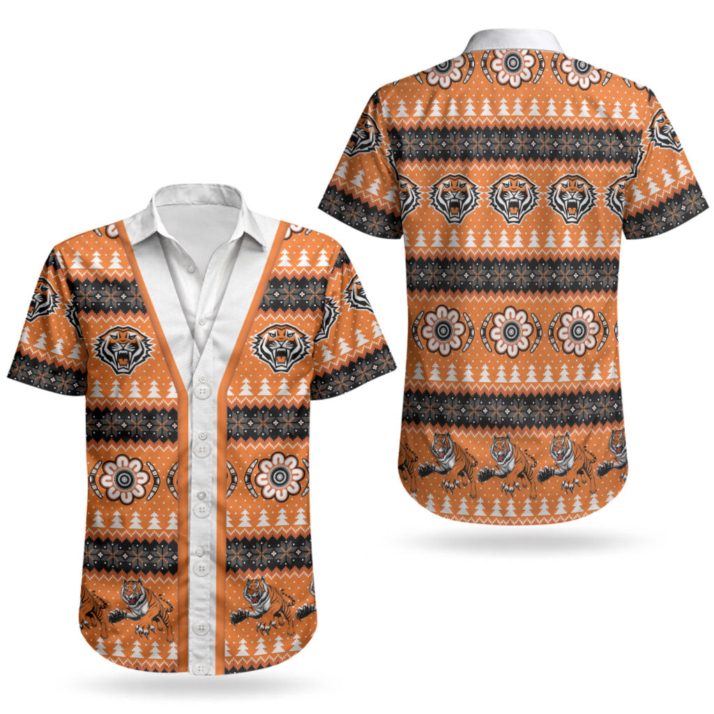 Tigers Rugby Christmas Couples Matching Mermaid Dress and Hawaiian Shirt Aboriginal Seamless Cardigan Inspired