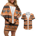 Tigers Rugby Christmas Couples Matching Off Shoulder Short Dress and Hawaiian Shirt Aboriginal Seamless Cardigan Inspired