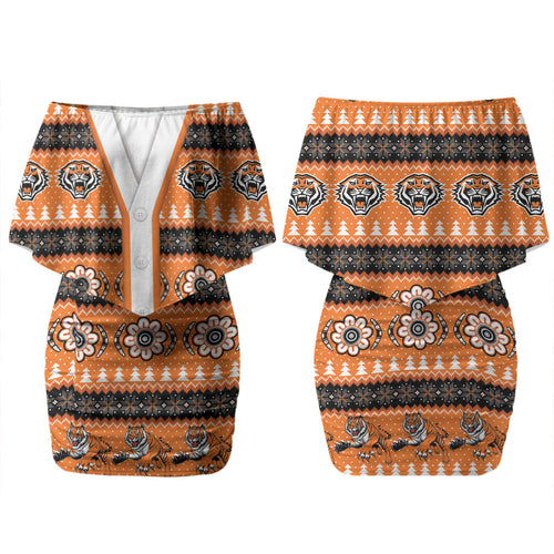 Tigers Rugby Christmas Couples Matching Off Shoulder Short Dress and Hawaiian Shirt Aboriginal Seamless Cardigan Inspired