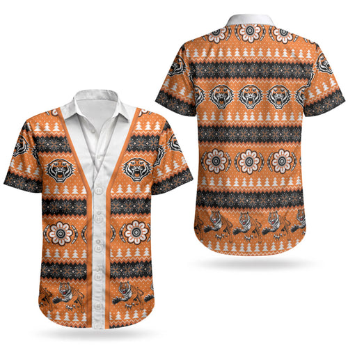 Tigers Rugby Christmas Couples Matching Off Shoulder Short Dress and Hawaiian Shirt Aboriginal Seamless Cardigan Inspired