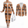 Tigers Rugby Christmas Couples Matching Off The Shoulder Long Sleeve Dress and Long Sleeve Button Shirt Aboriginal Seamless Cardigan Inspired
