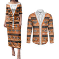 Tigers Rugby Christmas Couples Matching Puletasi and Long Sleeve Button Shirt Aboriginal Seamless Cardigan Inspired