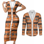Tigers Rugby Christmas Couples Matching Short Sleeve Bodycon Dress and Long Sleeve Button Shirt Aboriginal Seamless Cardigan Inspired