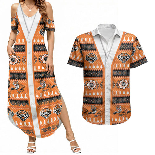 Tigers Rugby Christmas Couples Matching Summer Maxi Dress and Hawaiian Shirt Aboriginal Seamless Cardigan Inspired