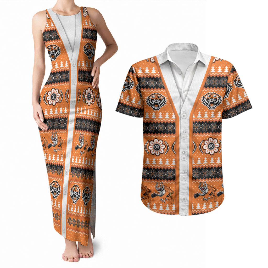 Tigers Rugby Christmas Couples Matching Tank Maxi Dress and Hawaiian Shirt Aboriginal Seamless Cardigan Inspired