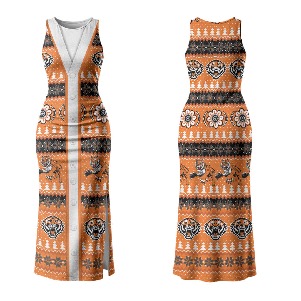 Tigers Rugby Christmas Couples Matching Tank Maxi Dress and Hawaiian Shirt Aboriginal Seamless Cardigan Inspired
