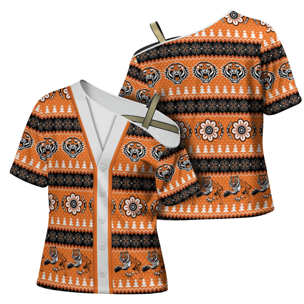 Tigers Rugby Christmas Cross Shoulder Shirt Aboriginal Seamless Cardigan Inspired