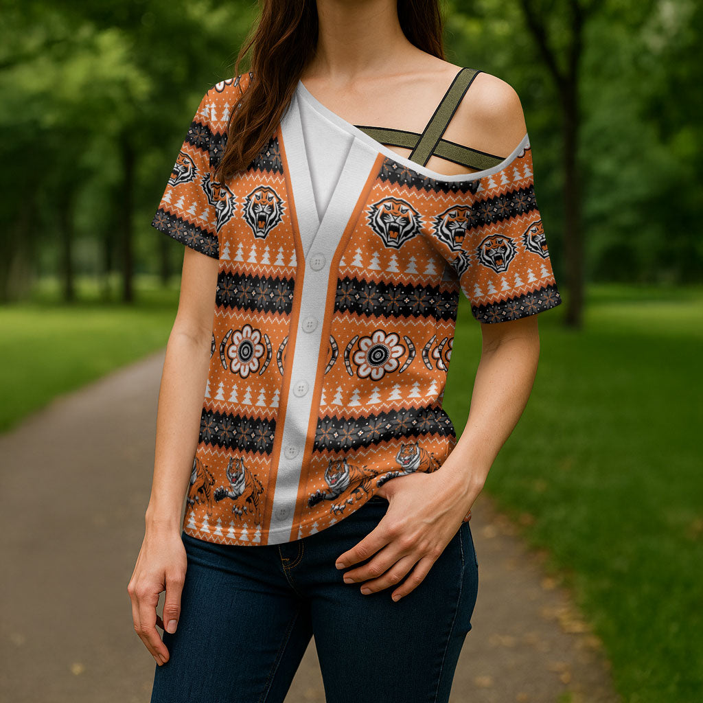 Tigers Rugby Christmas Cross Shoulder Shirt Aboriginal Seamless Cardigan Inspired