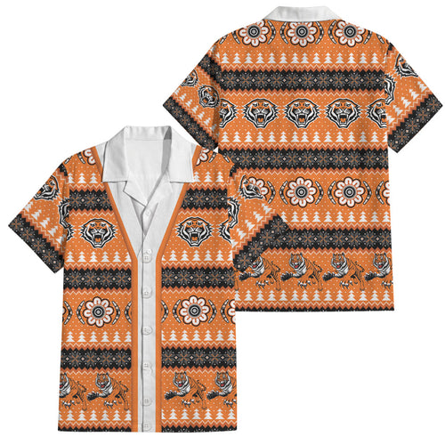 Tigers Rugby Christmas Family Matching Off The Shoulder Long Sleeve Dress and Hawaiian Shirt Aboriginal Seamless Cardigan Inspired