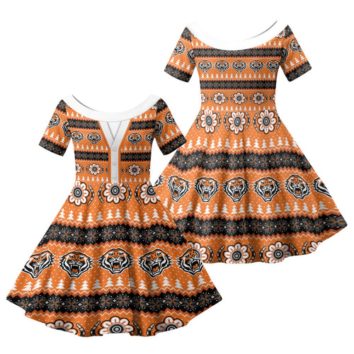 Tigers Rugby Christmas Family Matching Off The Shoulder Long Sleeve Dress and Hawaiian Shirt Aboriginal Seamless Cardigan Inspired