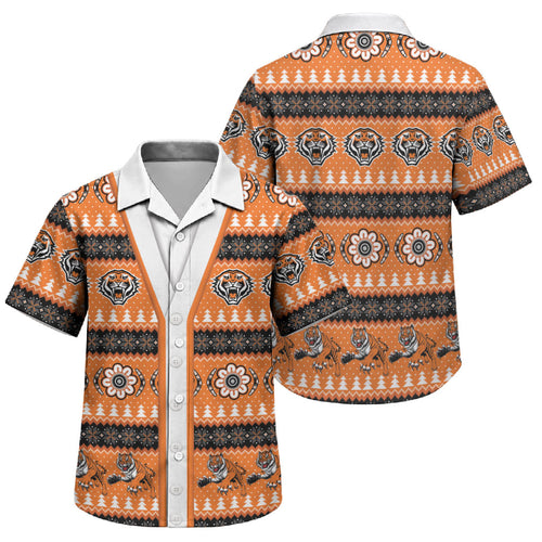Tigers Rugby Christmas Family Matching Off The Shoulder Long Sleeve Dress and Hawaiian Shirt Aboriginal Seamless Cardigan Inspired