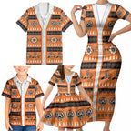 Tigers Rugby Christmas Family Matching Short Sleeve Bodycon Dress and Hawaiian Shirt Aboriginal Seamless Cardigan Inspired