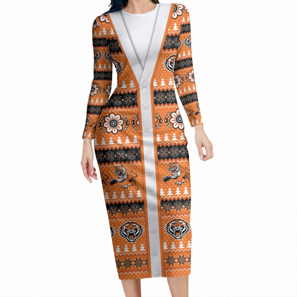 Tigers Rugby Christmas Long Sleeve Bodycon Dress Aboriginal Seamless Cardigan Inspired