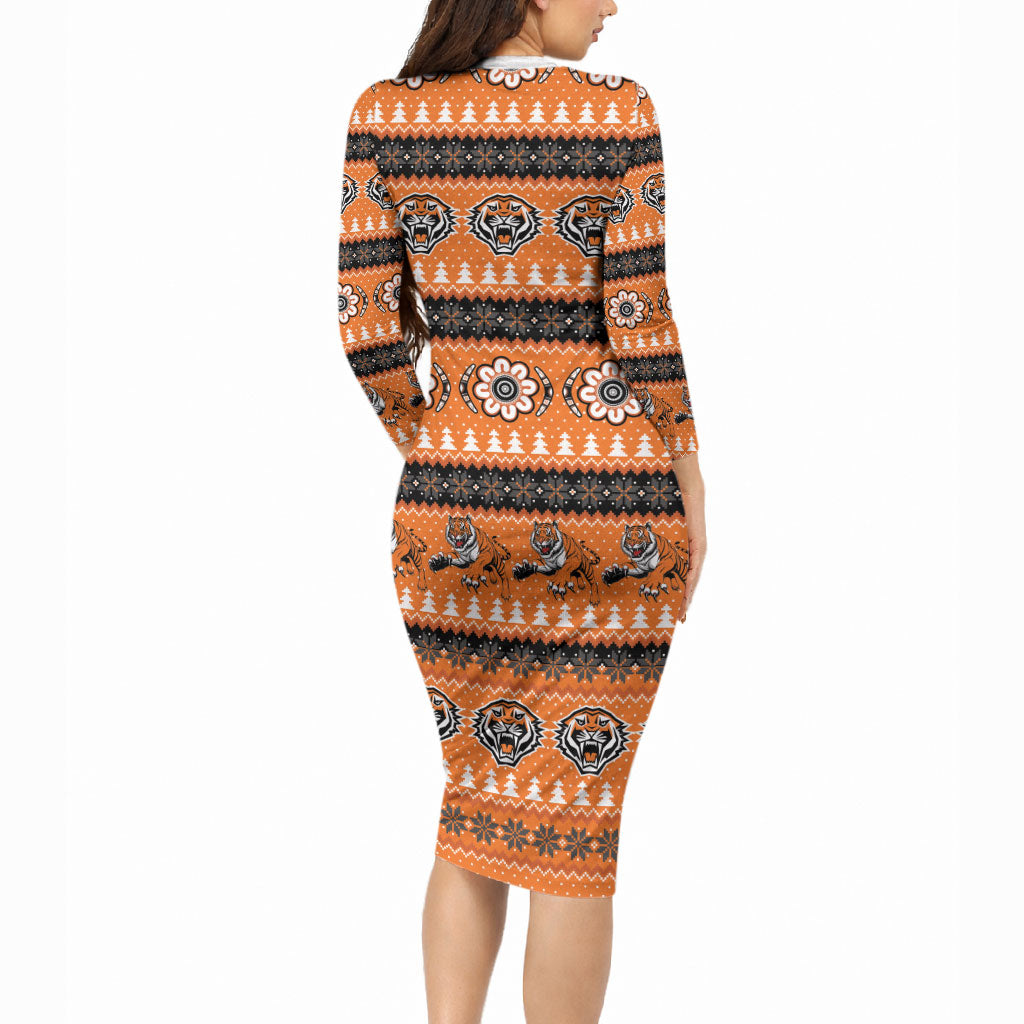 Tigers Rugby Christmas Long Sleeve Bodycon Dress Aboriginal Seamless Cardigan Inspired