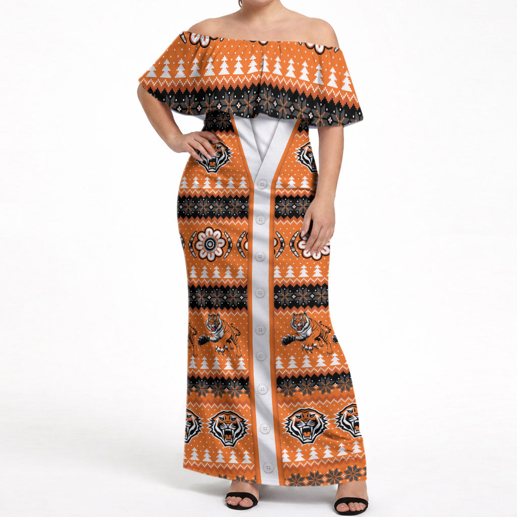 Tigers Rugby Christmas Off Shoulder Maxi Dress Aboriginal Seamless Cardigan Inspired