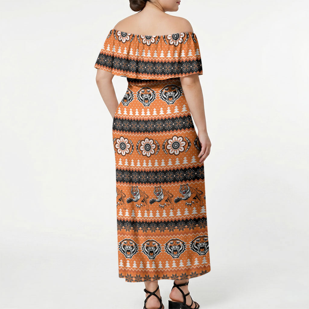 Tigers Rugby Christmas Off Shoulder Maxi Dress Aboriginal Seamless Cardigan Inspired