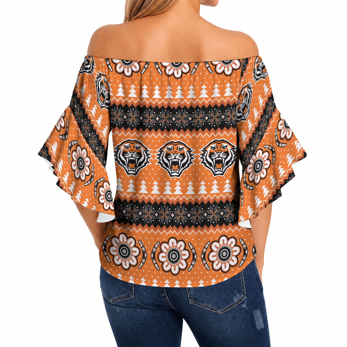 Tigers Rugby Christmas Off Shoulder Wrap Waist Top Aboriginal Seamless Cardigan Inspired