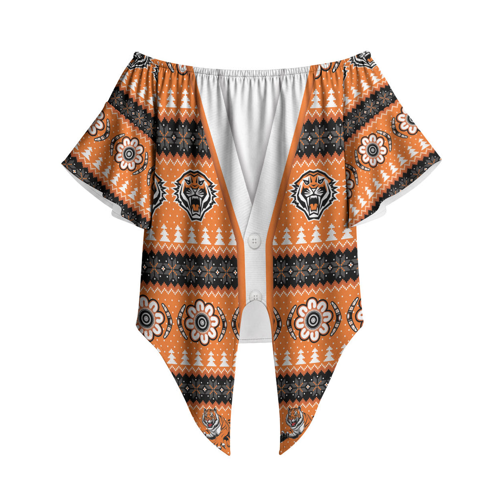Tigers Rugby Christmas Off Shoulder Wrap Waist Top Aboriginal Seamless Cardigan Inspired
