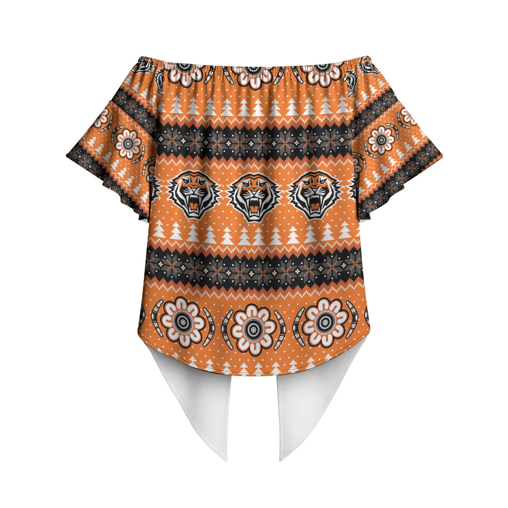 Tigers Rugby Christmas Off Shoulder Wrap Waist Top Aboriginal Seamless Cardigan Inspired