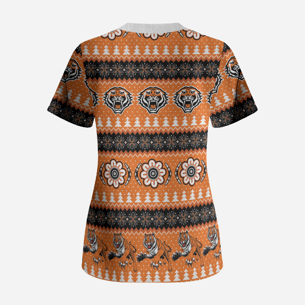 Tigers Rugby Christmas Scrub Top Aboriginal Seamless Cardigan Inspired