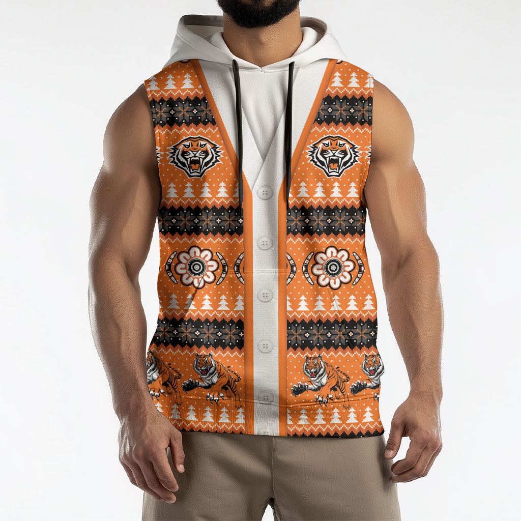 Tigers Rugby Christmas Sleeveless Hoodie Aboriginal Seamless Cardigan Inspired
