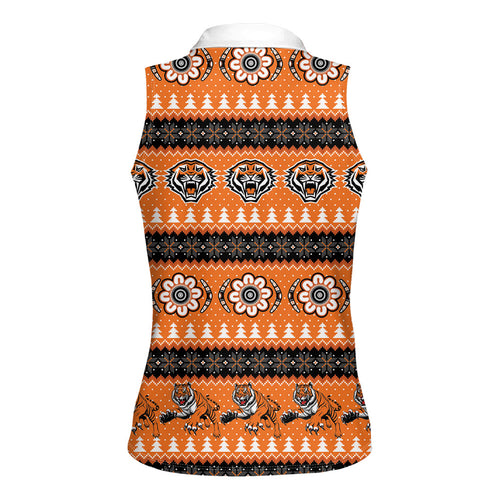 Tigers Rugby Christmas Women Sleeveless Polo Shirt Aboriginal Seamless Cardigan Inspired