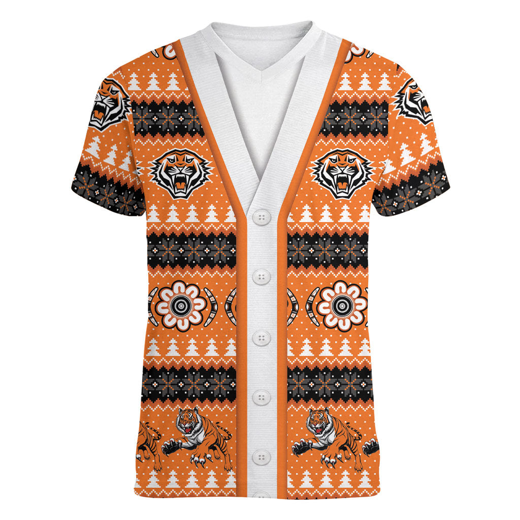 Tigers Rugby Christmas Women V-Neck T-Shirt Aboriginal Seamless Cardigan Inspired