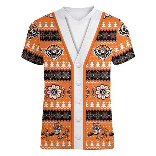 Tigers Rugby Christmas Women V-Neck T-Shirt Aboriginal Seamless Cardigan Inspired