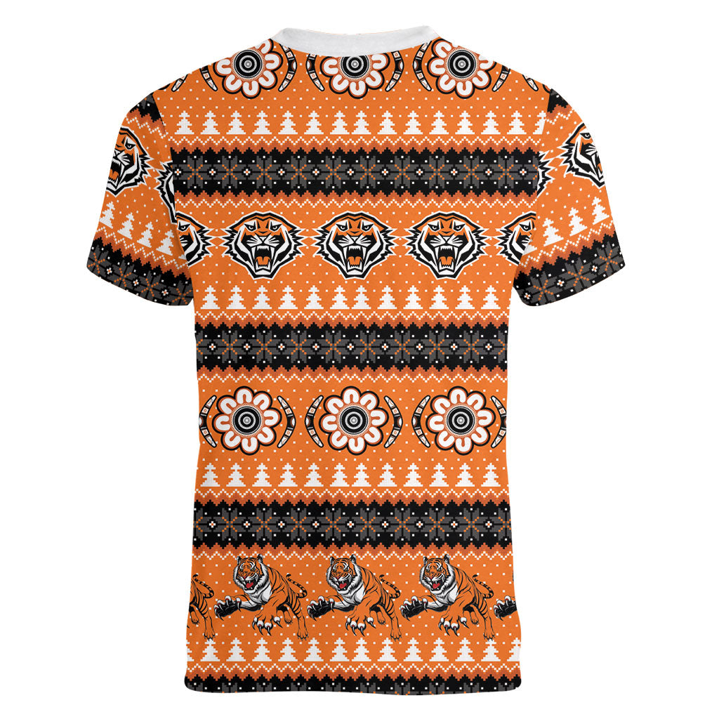 Tigers Rugby Christmas Women V-Neck T-Shirt Aboriginal Seamless Cardigan Inspired