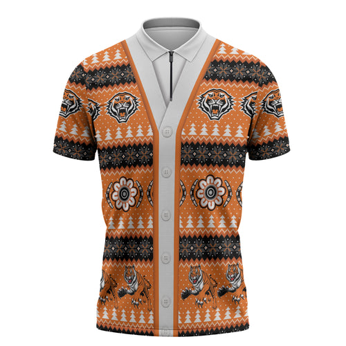 Tigers Rugby Christmas Zipper Polo Shirt Aboriginal Seamless Cardigan Inspired