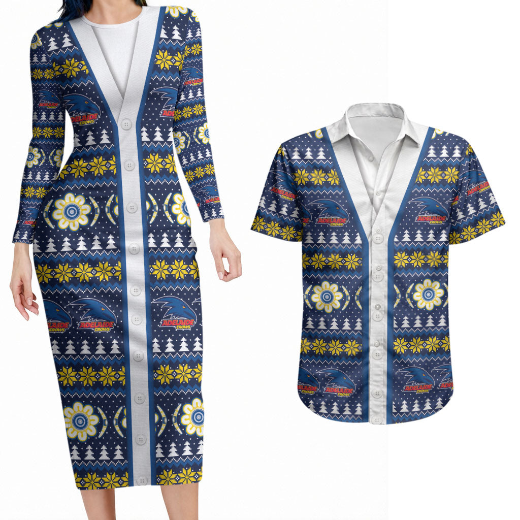 Adelaide Crows Football Christmas Couples Matching Long Sleeve Bodycon Dress and Hawaiian Shirt Aboriginal Seamless Cardigan Inspired