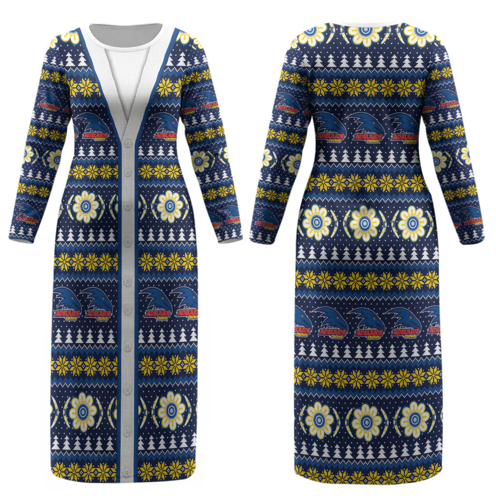 Adelaide Crows Football Christmas Couples Matching Long Sleeve Bodycon Dress and Hawaiian Shirt Aboriginal Seamless Cardigan Inspired